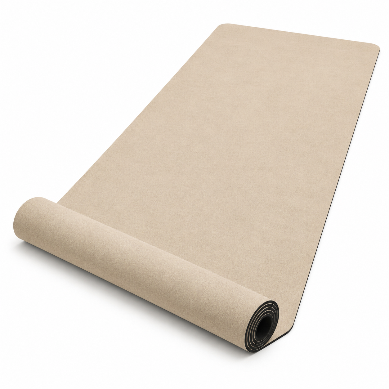 Tapis de yoga microfibre beige avec base caoutchouc 183x66 cm épaisseur 4 mm