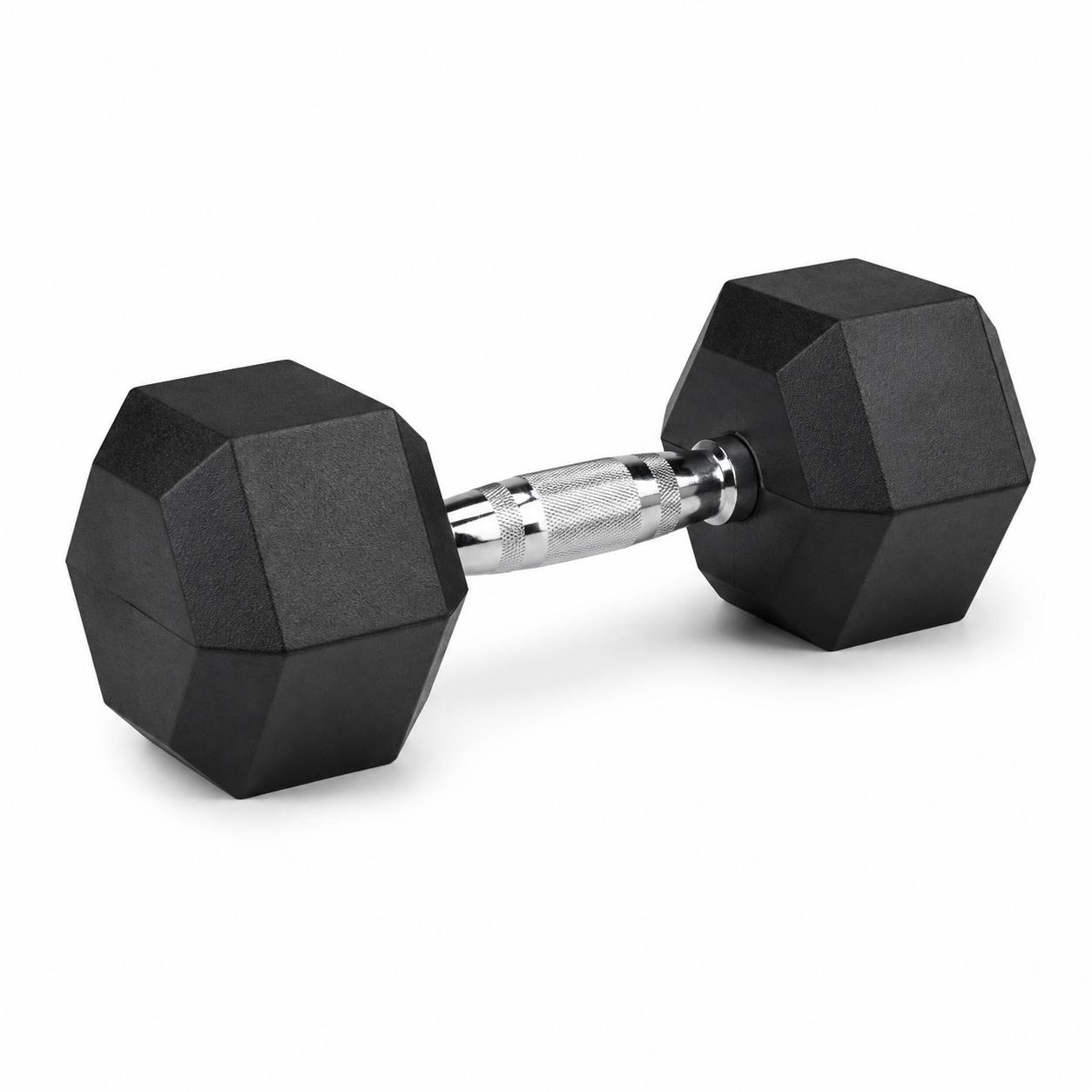 Haltère hexagonal en caoutchouc noir 15 kg poignée chromée