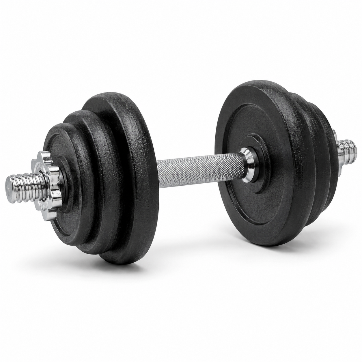 Haltère réglable en fonte 20 kg avec disques et barre chromée