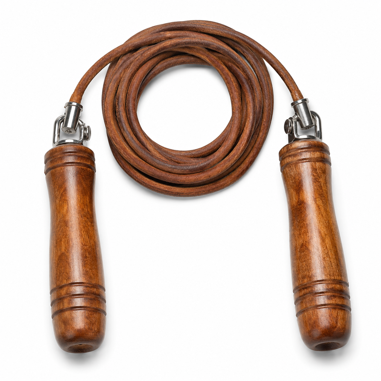 Corde à sauter en cuir marron 2,8 m avec poignées bois